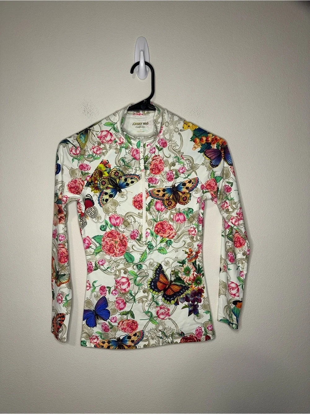 Johnny Was holly printed 1/2 zip surf shift CSW5220-J size XS boho beach - Picture 5 of 7